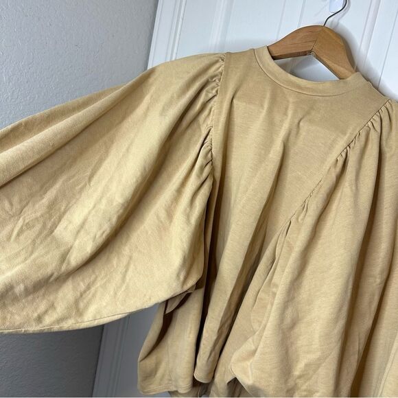 Moussy Vintage Beige Form Blouson-Sleeve Blouse Top Sz XS Quiet Luxury Preppy - Picture 5 of 9